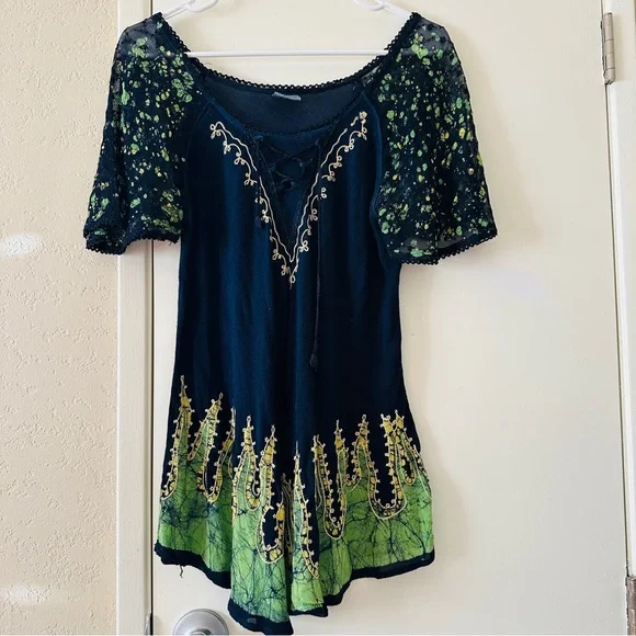 Advance Apparels, Boho Blouse, Free Size, Blue, Green & yellow - Picture 4 of 12